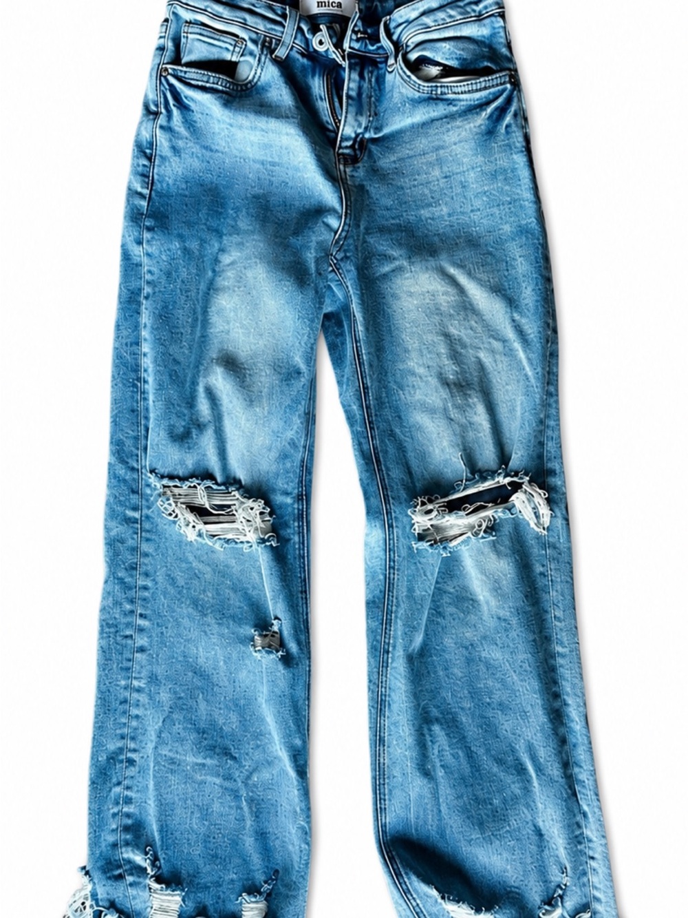 Mica Denim High Rise Distressed Straight Leg Jeans Size 25 Light Wash Raw Hem